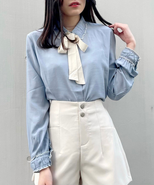 titty＆Co. PETIT（ティティアンドコープティ）の「【titty&Co.PETIT】配色リボンブラウス（シャツ/ブラウス・レディース・ホワイト/ブルー・FREE）」の2枚目の写真