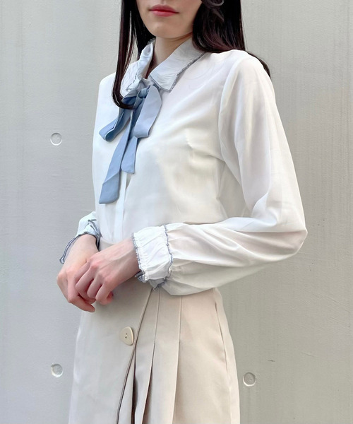 titty＆Co. PETIT（ティティアンドコープティ）の「【titty&Co.PETIT】配色リボンブラウス（シャツ/ブラウス・レディース・ホワイト/ブルー・FREE）」の6枚目の写真