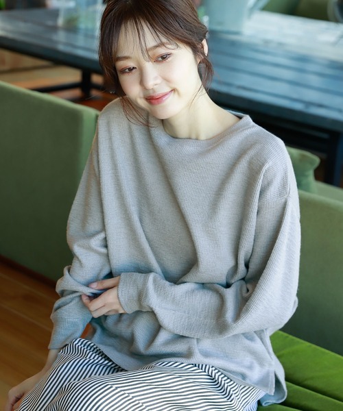 GLOBAL WORK(グローバルワーク)の「リラックススラブプルオーバー/269313(Tシャツ/カットソー・レディース・ライトブルー/グレー/オフホワイト・FREE)」の1枚目の写真