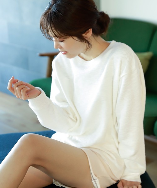 GLOBAL WORK(グローバルワーク)の「リラックススラブプルオーバー/269313(Tシャツ/カットソー・レディース・ライトブルー/グレー/オフホワイト・FREE)」の2枚目の写真