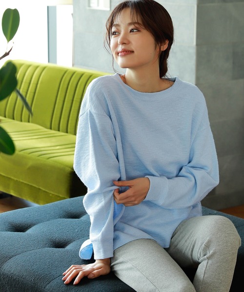 GLOBAL WORK(グローバルワーク)の「リラックススラブプルオーバー/269313(Tシャツ/カットソー・レディース・ライトブルー/グレー/オフホワイト・FREE)」の3枚目の写真
