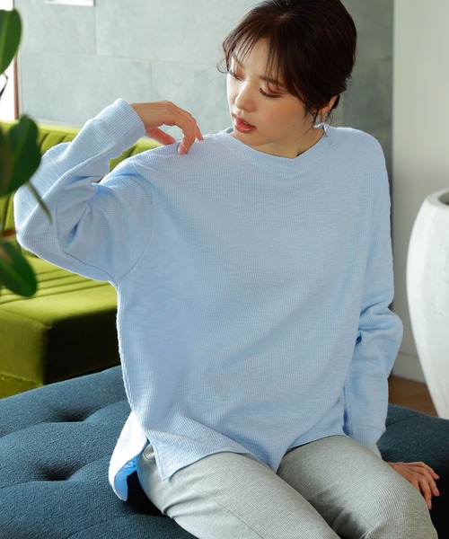 GLOBAL WORK(グローバルワーク)の「リラックススラブプルオーバー/269313(Tシャツ/カットソー・レディース・ライトブルー/グレー/オフホワイト・FREE)」の6枚目の写真