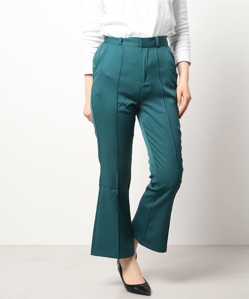 Q（キュー）の「カラーフレアパンツ（スラックス・レディース・ブラック/グリーン・MEDIUM）」の5枚目の写真