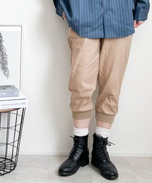 11番綿麻ストレッチ 裾リブクロップドジョガーパンツ