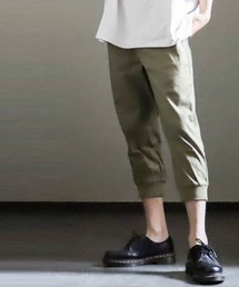 11番綿麻ストレッチ 裾リブクロップドジョガーパンツ