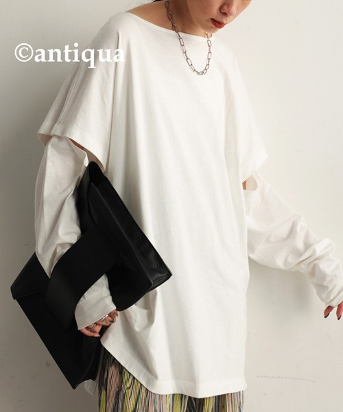 antiqua（アンティカ）の「2wayカットソー（Tシャツ/カットソー・レディース・オフホワイト/ブラック・FREE）」の5枚目の写真