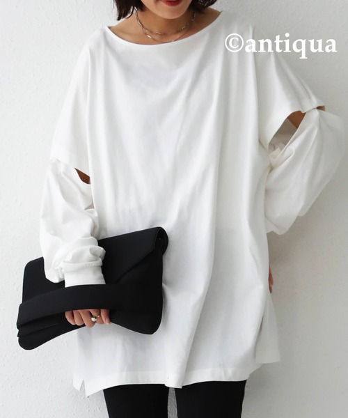antiqua（アンティカ）の「2wayカットソー（Tシャツ/カットソー・レディース・オフホワイト/ブラック・FREE）」の12枚目の写真