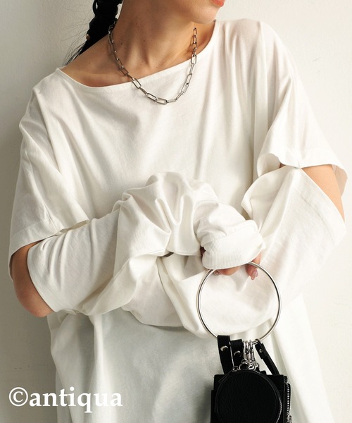 antiqua（アンティカ）の「2wayカットソー（Tシャツ/カットソー・レディース・オフホワイト/ブラック・FREE）」の8枚目の写真