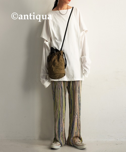 antiqua（アンティカ）の「2wayカットソー（Tシャツ/カットソー・レディース・オフホワイト/ブラック・FREE）」の3枚目の写真