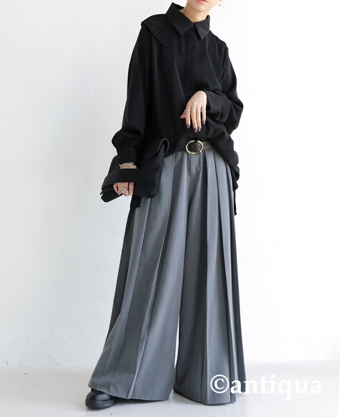 antiqua(アンティカ)の「2WAYプリーツカラーシャツ(シャツ/ブラウス・レディース・ブラック/オフホワイト・FREE)」の11枚目の写真