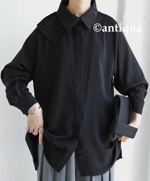 antiqua(アンティカ)の「2WAYプリーツカラーシャツ(シャツ/ブラウス・レディース・ブラック/オフホワイト・FREE)」の9枚目の写真