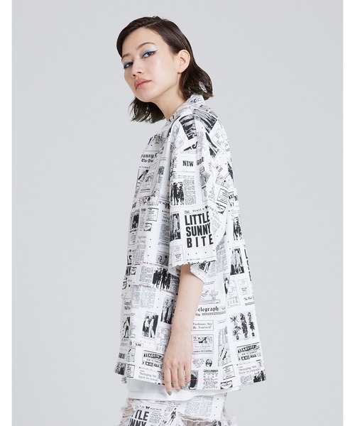 Little sunny bite（リトルサニーバイト）の「shana sadeghi-ray x little sunny bite Original news paper print shirts（シャツ/ブラウス・レディース・ホワイト系その他・SMALL/MEDIUM）」の2枚目の写真