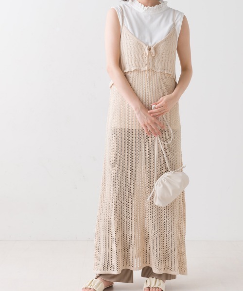 LUPILIEN（ルピリアン）の「麻タッチニット透かし編みキャミワンピース