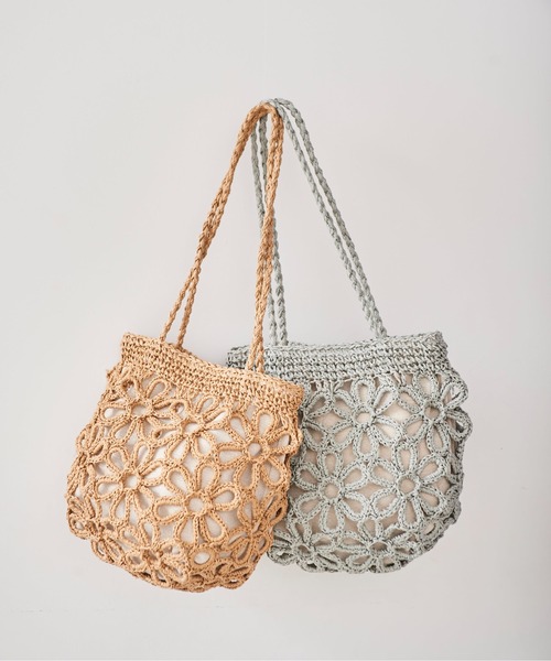 FREE'S MART（フリーズマート）の「フラワー雑材バッグ（トートバッグ・レディース・ライトグリーン/ベージュ・ﾌﾘ-）」の11枚目の写真