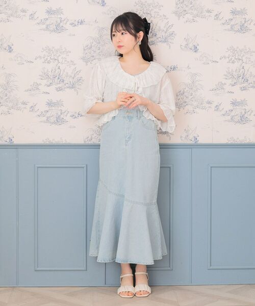 ems excite（エムズエキサイト）の「シアーチェックフリルカーデ（カーディガン/ボレロ・レディース・オフホワイト/イエロー/ブルー・FREE）」の5枚目の写真