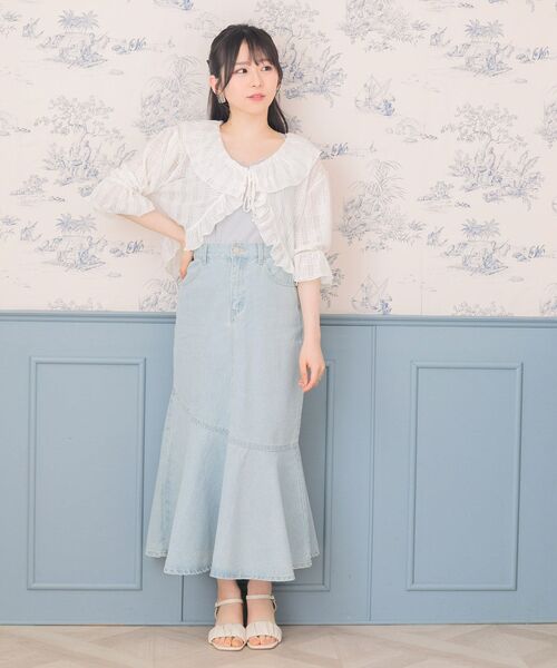 ems excite（エムズエキサイト）の「シアーチェックフリルカーデ（カーディガン/ボレロ・レディース・オフホワイト/イエロー/ブルー・FREE）」の4枚目の写真