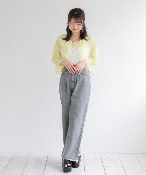 ems excite（エムズエキサイト）の「シアーチェックフリルカーデ（カーディガン/ボレロ・レディース・オフホワイト/イエロー/ブルー・FREE）」の11枚目の写真