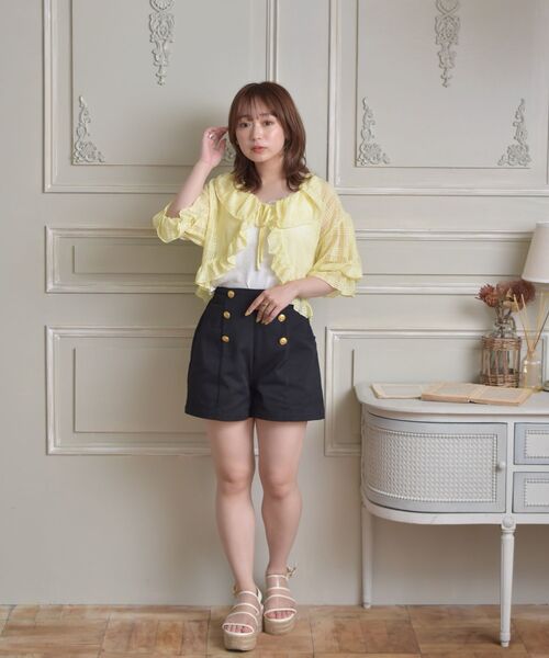 ems excite（エムズエキサイト）の「シアーチェックフリルカーデ（カーディガン/ボレロ・レディース・オフホワイト/イエロー/ブルー・FREE）」の15枚目の写真