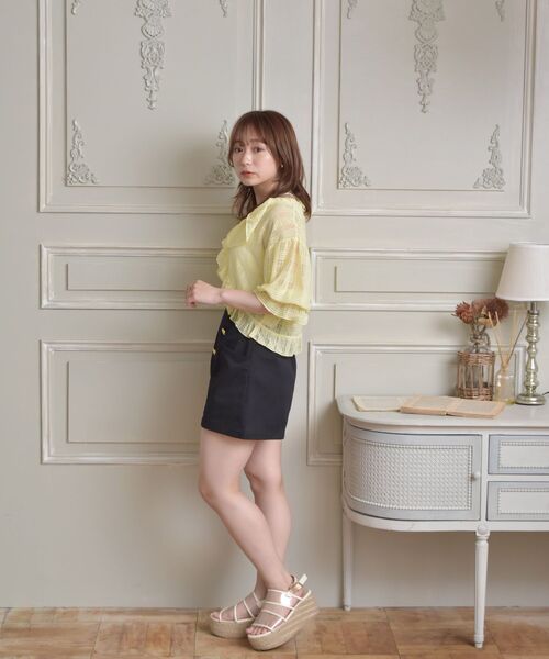 ems excite（エムズエキサイト）の「シアーチェックフリルカーデ（カーディガン/ボレロ・レディース・オフホワイト/イエロー/ブルー・FREE）」の16枚目の写真