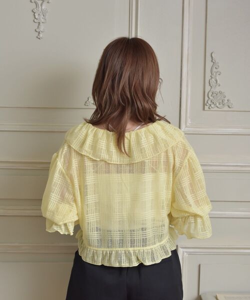 ems excite（エムズエキサイト）の「シアーチェックフリルカーデ（カーディガン/ボレロ・レディース・オフホワイト/イエロー/ブルー・FREE）」の18枚目の写真