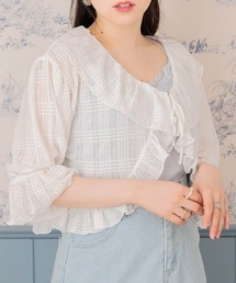 シアーチェックフリルカーデ