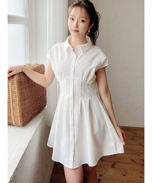 RESEXXY（リゼクシー）の「コルセットシャツワンピース（ワンピース・レディース・ホワイト/ピンク/ブルー/ブラック・FREE）」の2枚目の写真