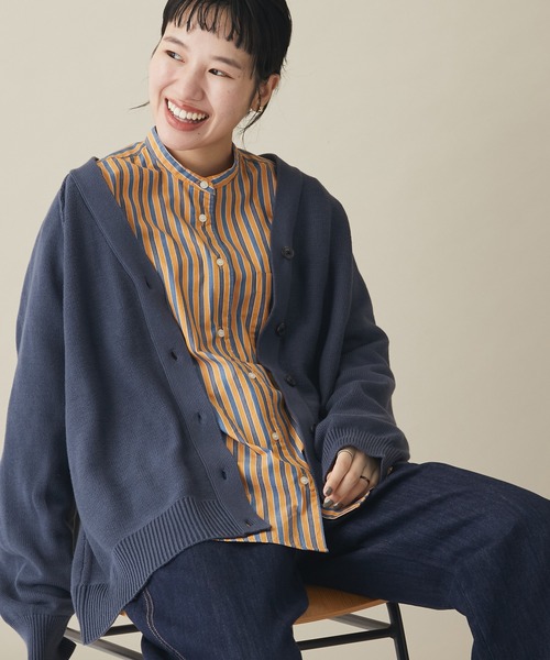 CRAFT STANDARD BOUTIQUE(クラフトスタンダードブティック)の「Vネックアウトリンキングカーディガン *◆(カーディガン/ボレロ・レディース・ブラック/ネイビー/レッド/グリーン/ライトベージュ・M/L)」の1枚目の写真