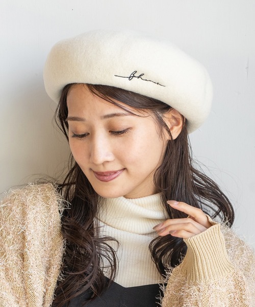 14+（イチヨンプラス）の「刺繍入りバスクベレー帽（ハンチング/ベレー帽・レディース・ブラック/ベージュ/オフホワイト・FREE）」の2枚目の写真
