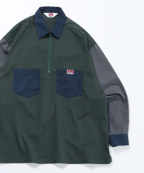 BEN DAVIS(ベンデイビス)の「【BEN DAVIS(ベン デイビス)】BIG HALF ZIP L/S SHIRT / ビッグ ハーフジップ ワンポイント 長袖 シャツ(シャツ/ブラウス・メンズ・ブラック/ネイビー/その他1/その他2・MEDIUM/LARGE/X-LARGE)」の4枚目の写真