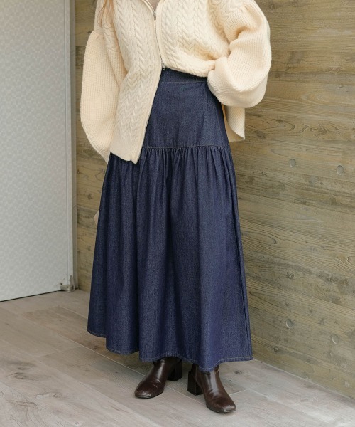 Bab（バブ）の「デニムティアードボリュームスカート（デニムスカート・レディース・ブラック/ブルー・M）」の2枚目の写真