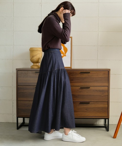 Bab（バブ）の「デニムティアードボリュームスカート（デニムスカート・レディース・ブラック/ブルー・M）」の5枚目の写真