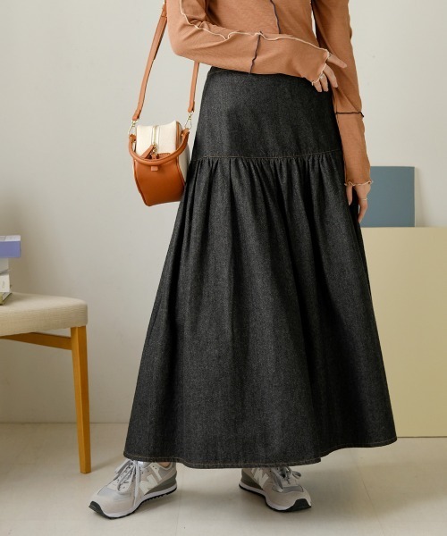 Bab（バブ）の「デニムティアードボリュームスカート（デニムスカート・レディース・ブラック/ブルー・M）」の7枚目の写真