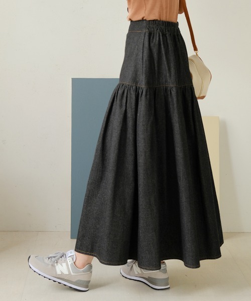 Bab（バブ）の「デニムティアードボリュームスカート（デニムスカート・レディース・ブラック/ブルー・M）」の9枚目の写真