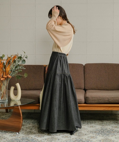 Bab（バブ）の「デニムティアードボリュームスカート（デニムスカート・レディース・ブラック/ブルー・M）」の20枚目の写真