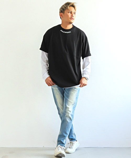 LUXSTYLE（ラグスタイル）の「バックロゴ半袖BIGTシャツ×無地ロンTアンサンブル（アンサンブル・メンズ・ホワイト×ブラック/ブラック×ホワイト・L/M）」の5枚目の写真