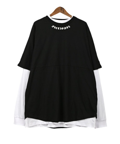 LUXSTYLE（ラグスタイル）の「バックロゴ半袖BIGTシャツ×無地ロンTアンサンブル（アンサンブル・メンズ・ホワイト×ブラック/ブラック×ホワイト・L/M）」の9枚目の写真