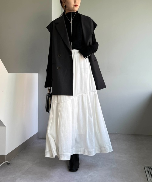 CAPRICIEUX LE'MAGE（カプリシューレマージュ）の「アシメタックスカート（スカート・レディース・ホワイト/チャコールグレー/キャメル・FREE）」の8枚目の写真