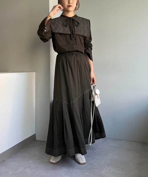 CAPRICIEUX LE'MAGE（カプリシューレマージュ）の「アシメタックスカート（スカート・レディース・ホワイト/チャコールグレー/キャメル・FREE）」の7枚目の写真