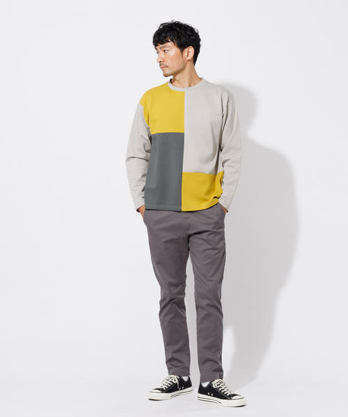 ポンチ パネル 切替 長袖 Tシャツ（Tシャツ/カットソー