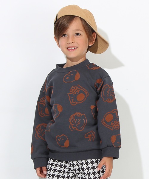 BABYDOLL(ベビードール)の「通販限定 スヌーピートレーナー フロッキー総柄 7190K(スウェット・キッズ・チャコールグレー/ストーン/パープル/ベージュ/ブラック系1/グリーン・90cm/100cm/110cm/120cm/130cm/140cm)」の3枚目の写真