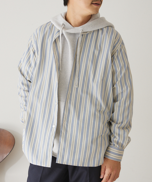 417 EDIFICE(フォーワンセブンエディフィス)の「【ESSENTIAL / エッセンシャル】 ストライプバンドシャツ(シャツ/ブラウス・メンズ・その他1/その他3/その他10・SMALL/MEDIUM/LARGE)」の2枚目の写真