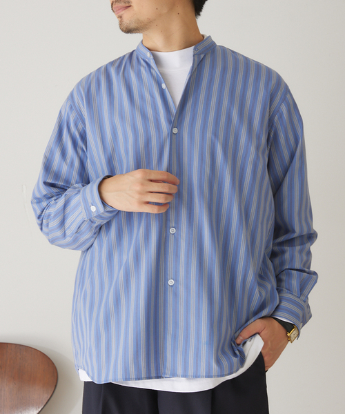 417 EDIFICE(フォーワンセブンエディフィス)の「【ESSENTIAL / エッセンシャル】 ストライプバンドシャツ(シャツ/ブラウス・メンズ・その他1/その他3/その他10・SMALL/MEDIUM/LARGE)」の3枚目の写真