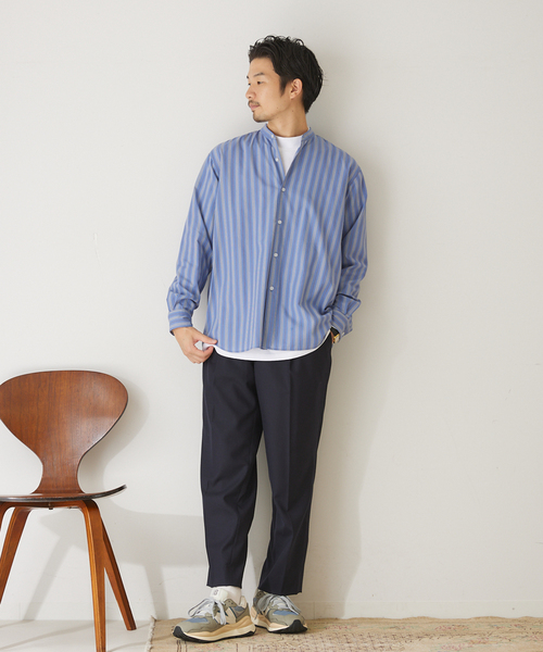 417 EDIFICE(フォーワンセブンエディフィス)の「【ESSENTIAL / エッセンシャル】 ストライプバンドシャツ(シャツ/ブラウス・メンズ・その他1/その他3/その他10・SMALL/MEDIUM/LARGE)」の4枚目の写真