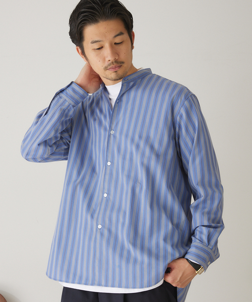 417 EDIFICE(フォーワンセブンエディフィス)の「【ESSENTIAL / エッセンシャル】 ストライプバンドシャツ(シャツ/ブラウス・メンズ・その他1/その他3/その他10・SMALL/MEDIUM/LARGE)」の11枚目の写真