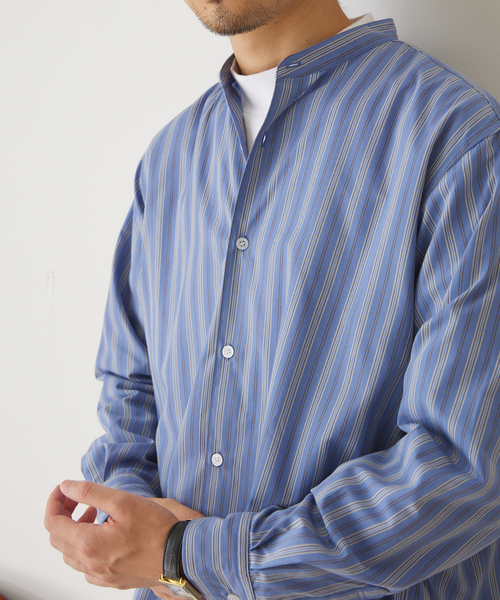 417 EDIFICE(フォーワンセブンエディフィス)の「【ESSENTIAL / エッセンシャル】 ストライプバンドシャツ(シャツ/ブラウス・メンズ・その他1/その他3/その他10・SMALL/MEDIUM/LARGE)」の8枚目の写真