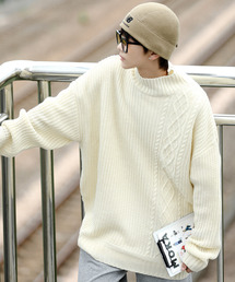 neos | 【neos -addictive design-】ビッグシルエット 畦編み ケーブル モックネック ニット セーター(ニット/セーター)