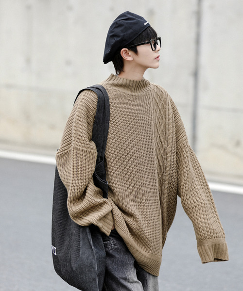 neos(ネオス)の「【neos -addictive design-】ビッグシルエット 畦編み ケーブル モックネック ニット セーター(ニット/セーター・メンズ・ホワイト/ブラック/グレー/ベージュ/グリーン・MEDIUM/LARGE)」の16枚目の写真