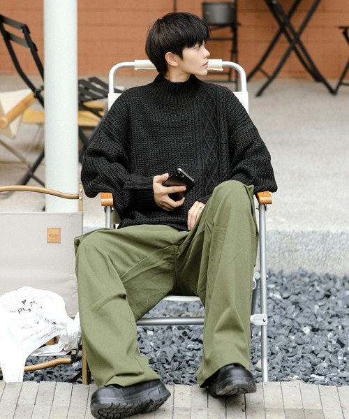 neos(ネオス)の「【neos -addictive design-】ビッグシルエット 畦編み ケーブル モックネック ニット セーター(ニット/セーター・メンズ・ホワイト/ブラック/グレー/ベージュ/グリーン・MEDIUM/LARGE)」の18枚目の写真