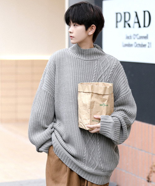 neos(ネオス)の「【neos -addictive design-】ビッグシルエット 畦編み ケーブル モックネック ニット セーター(ニット/セーター・メンズ・ホワイト/ブラック/グレー/ベージュ/グリーン・MEDIUM/LARGE)」の22枚目の写真