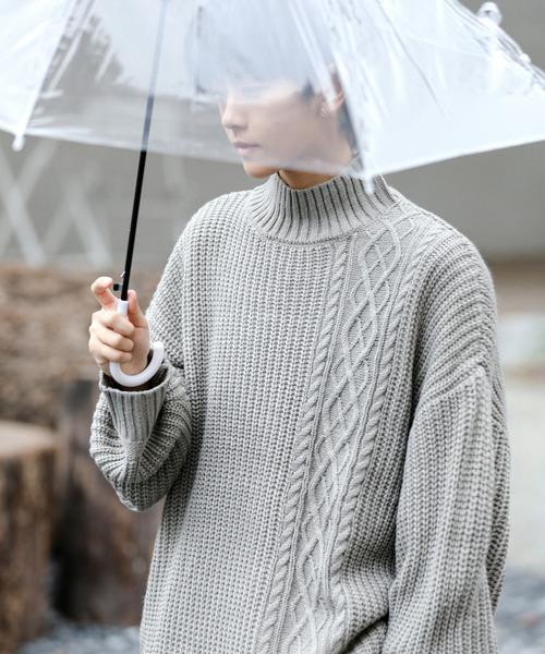 【セール】【neos -addictive design-】ビッグシルエット 畦編み ケーブル モックネック ニット セーター（ニット/セーター）｜neos（ネオス）